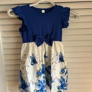 New Blue Butterfly Print Kids Dress